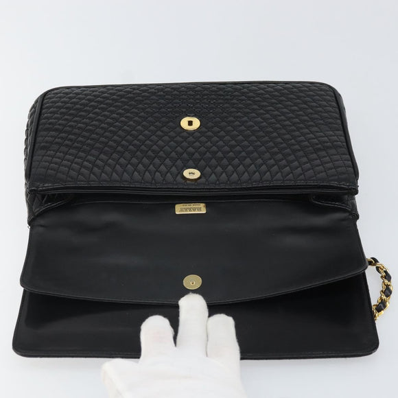 BALLY Chain Shoulder Bag Leather Black Gold Auth 169878V