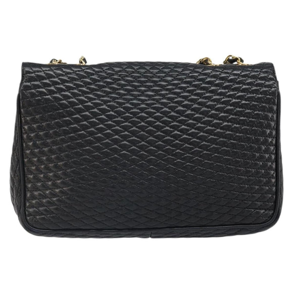 BALLY Chain Shoulder Bag Leather Black Gold Auth 169878V