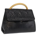 FENDI Hand Bag Leather Black Gold Auth 169891-1