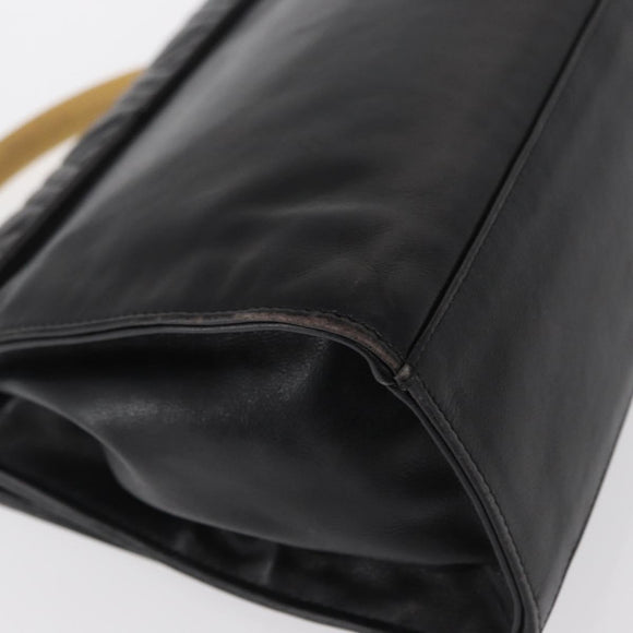 FENDI Hand Bag Leather Black Gold Auth 169891