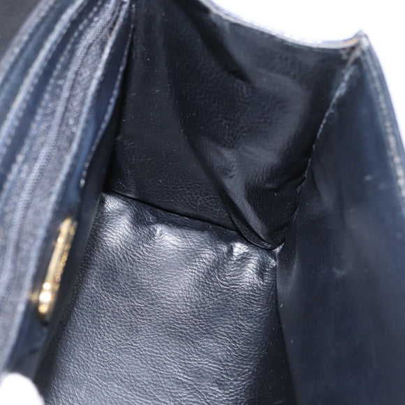 FENDI Hand Bag Leather Black Gold Auth 169891