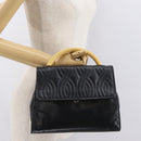 FENDI Hand Bag Leather Black Gold Auth 169891-23
