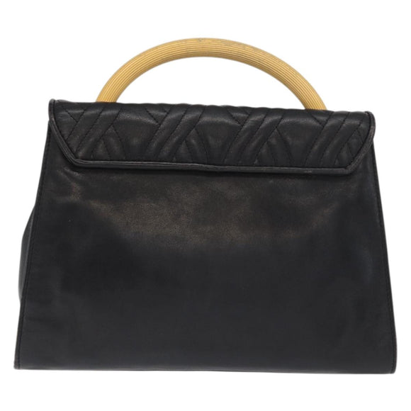 FENDI Hand Bag Leather Black Gold Auth 169891