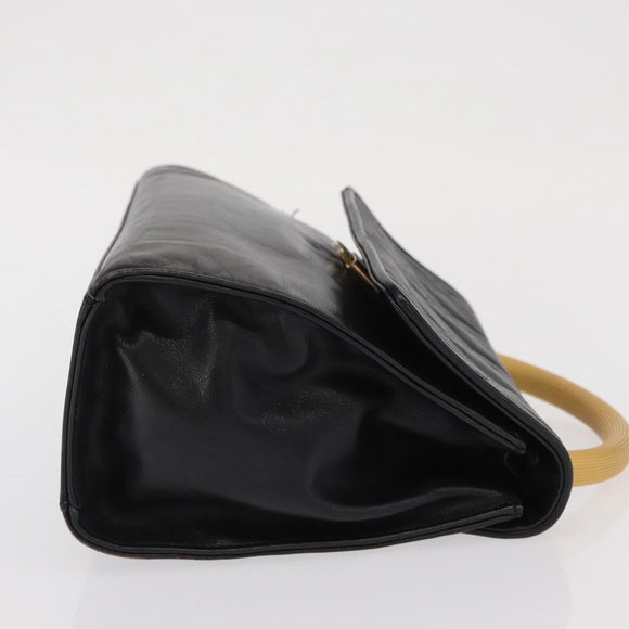 FENDI Hand Bag Leather Black Gold Auth 169891