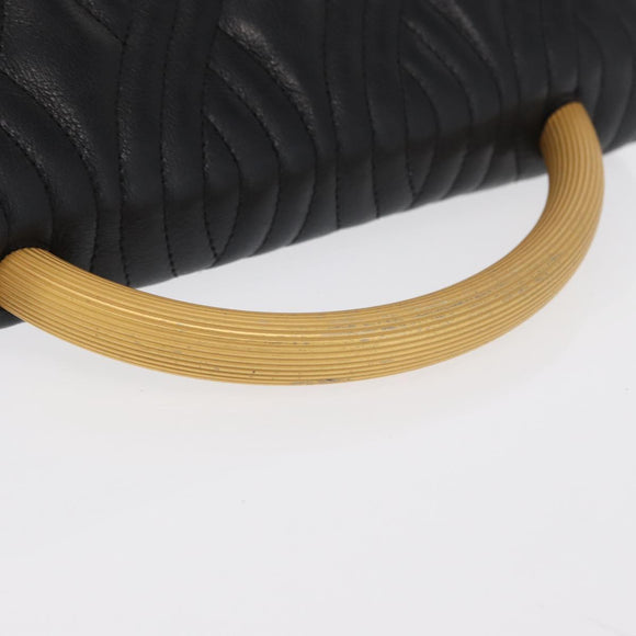 FENDI Hand Bag Leather Black Gold Auth 169891