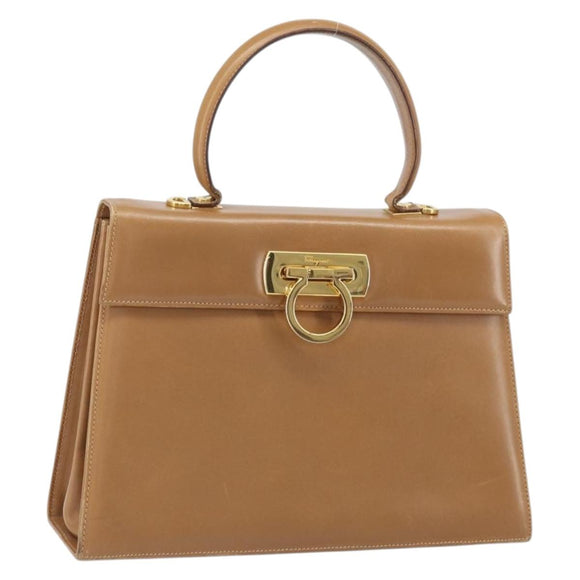 Salvatore Ferragamo Gancini Hand Bag Leather Brown Gold Auth 169892