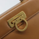 Salvatore Ferragamo Gancini Hand Bag Leather Brown Gold Auth 169892-14