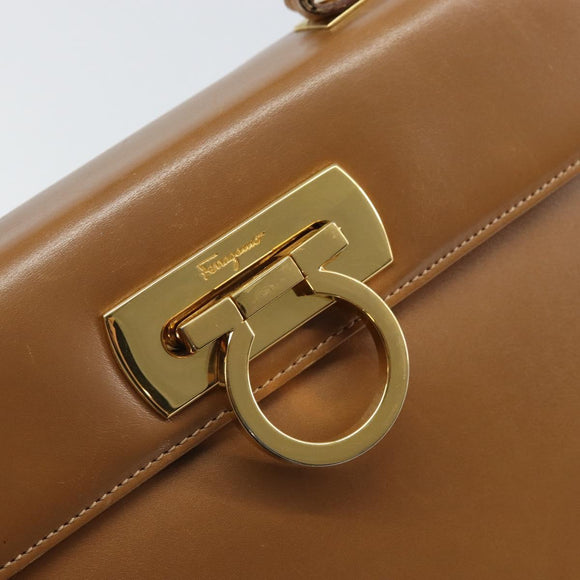 Salvatore Ferragamo Gancini Hand Bag Leather Brown Gold Auth 169892