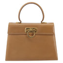 Salvatore Ferragamo Gancini Hand Bag Leather Brown Gold Auth 169892-2