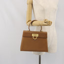 Salvatore Ferragamo Gancini Hand Bag Leather Brown Gold Auth 169892-24