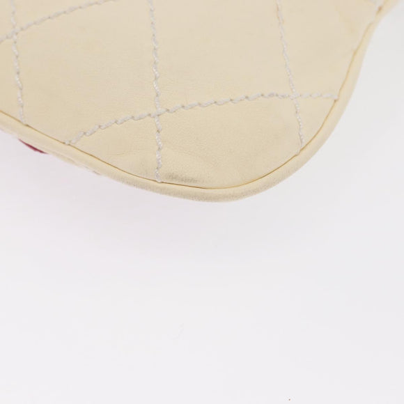 CHANEL Wild Stitch Umhängetasche mit Kette Leder Elfenbein Gold CC Auth 169894