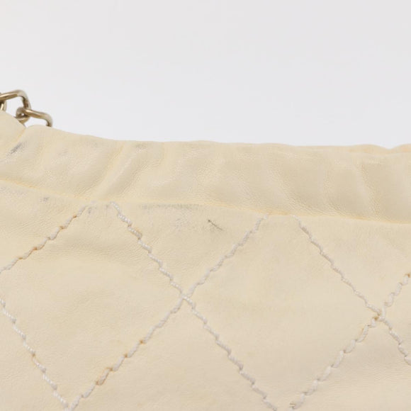 CHANEL Wild Stitch Umhängetasche mit Kette Leder Elfenbein Gold CC Auth 169894
