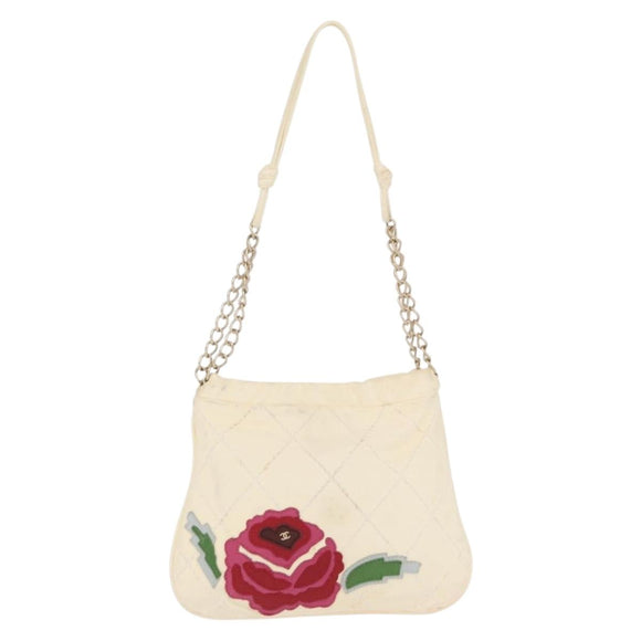 CHANEL Wild Stitch Umhängetasche mit Kette Leder Elfenbein Gold CC Auth 169894