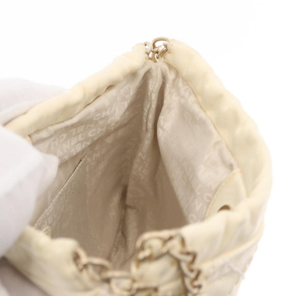 CHANEL Wild Stitch Umhängetasche mit Kette Leder Elfenbein Gold CC Auth 169894