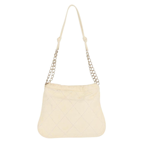 CHANEL Wild Stitch Umhängetasche mit Kette Leder Elfenbein Gold CC Auth 169894
