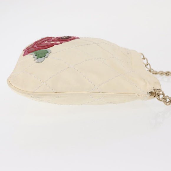 CHANEL Wild Stitch Umhängetasche mit Kette Leder Elfenbein Gold CC Auth 169894
