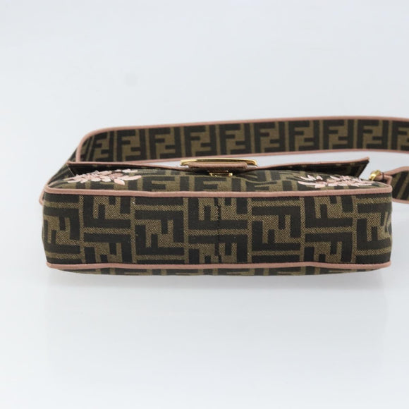 FENDI Zucca Canvas Shoulder Bag Black Brown gold Auth 169895SAM