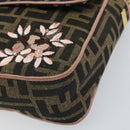 FENDI Zucca Canvas Shoulder Bag Black Brown gold Auth 169895SAM-17