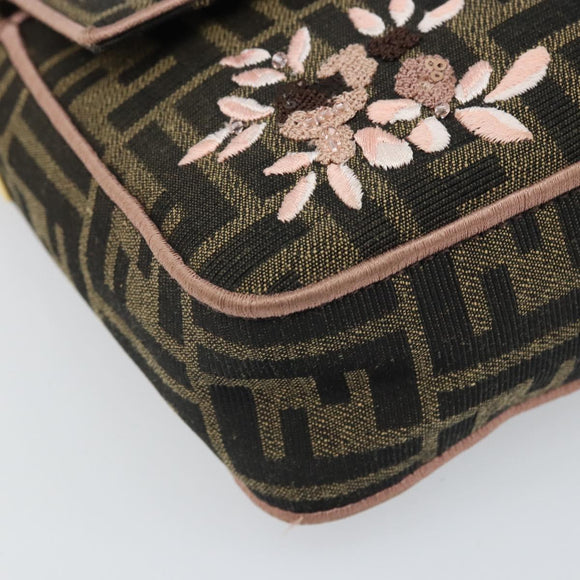 FENDI Zucca Canvas Shoulder Bag Black Brown gold Auth 169895SAM