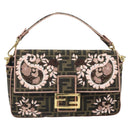 FENDI Zucca Canvas Shoulder Bag Black Brown gold Auth 169895SAM-14