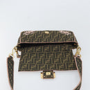 FENDI Zucca Canvas Shoulder Bag Black Brown gold Auth 169895SAM-24