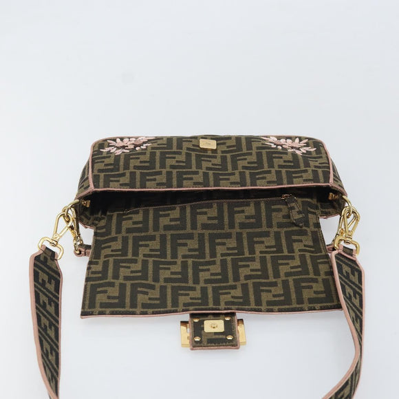 FENDI Zucca Canvas Shoulder Bag Black Brown gold Auth 169895SAM