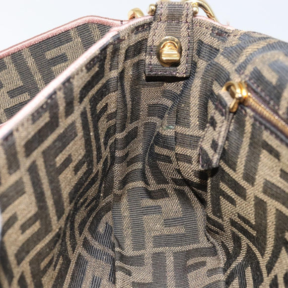 FENDI Zucca Canvas Shoulder Bag Black Brown gold Auth 169895SAM