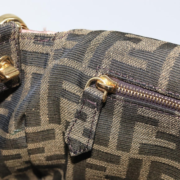 FENDI Zucca Canvas Shoulder Bag Black Brown gold Auth 169895SAM