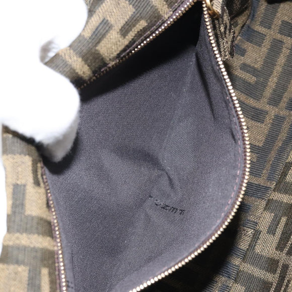 FENDI Zucca Canvas Shoulder Bag Black Brown gold Auth 169895SAM