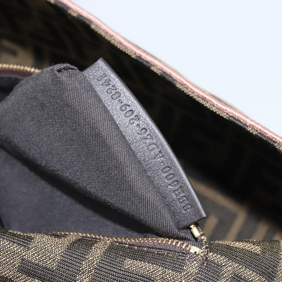 FENDI Zucca Canvas Shoulder Bag Black Brown gold Auth 169895SAM