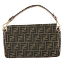FENDI Zucca Canvas Shoulder Bag Black Brown gold Auth 169895SAM-3