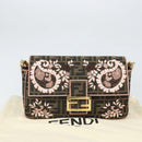 FENDI Zucca Canvas Shoulder Bag Black Brown gold Auth 169895SAM-13