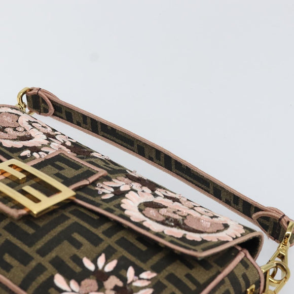 FENDI Zucca Canvas Shoulder Bag Black Brown gold Auth 169895SAM