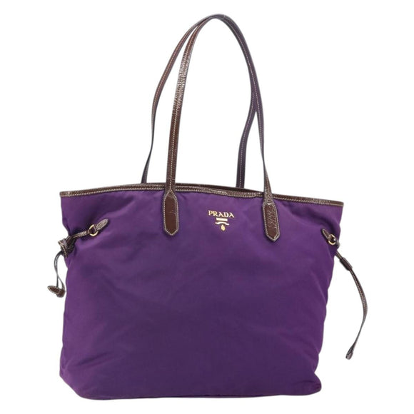 PRADA Tote Bag Nylon Purple Gold Auth 169896