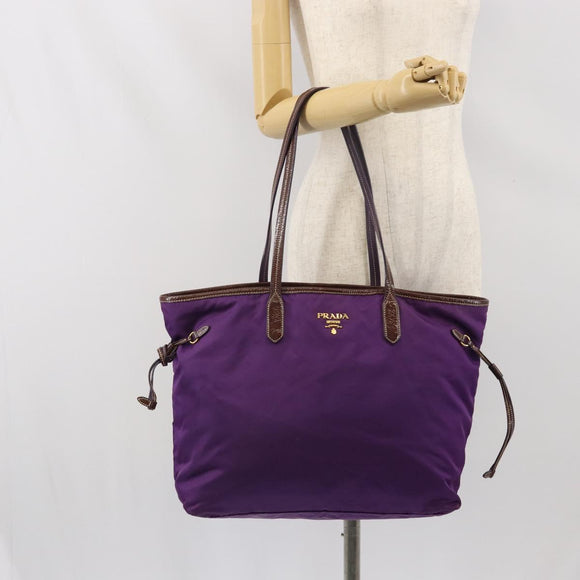 PRADA Tote Bag Nylon Purple Gold Auth 169896