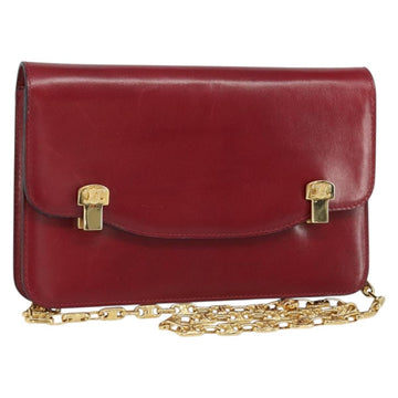 CELINE Chain Shoulder Bag Leather Red Gold Auth 169898V