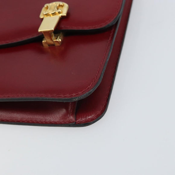CELINE Chain Shoulder Bag Leather Red Gold Auth 169898V