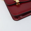 CELINE Chain Shoulder Bag Leather Red Gold Auth 169898V-16