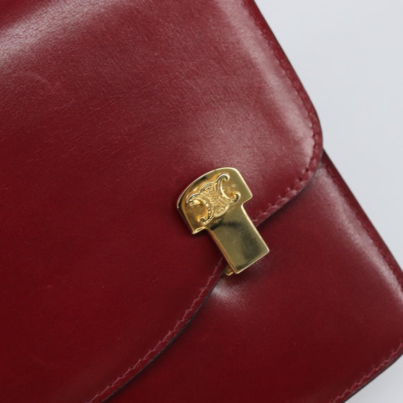 CELINE Chain Shoulder Bag Leather Red Gold Auth 169898V