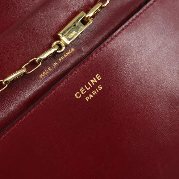 CELINE Chain Shoulder Bag Leather Red Gold Auth 169898V