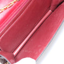 CELINE Chain Shoulder Bag Leather Red Gold Auth 169898V-10