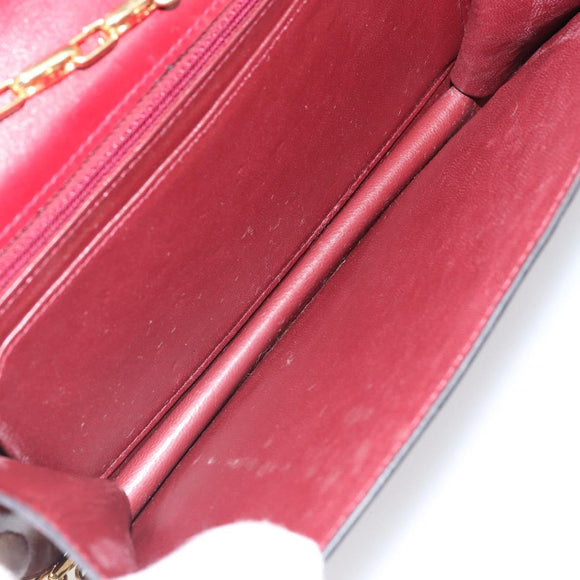 CELINE Chain Shoulder Bag Leather Red Gold Auth 169898V