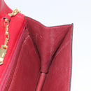 CELINE Chain Shoulder Bag Leather Red Gold Auth 169898V-21