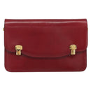 CELINE Chain Shoulder Bag Leather Red Gold Auth 169898V-13