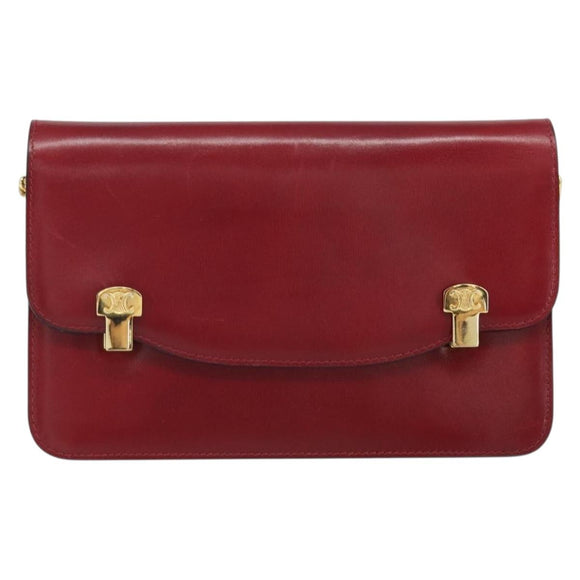 CELINE Chain Shoulder Bag Leather Red Gold Auth 169898V