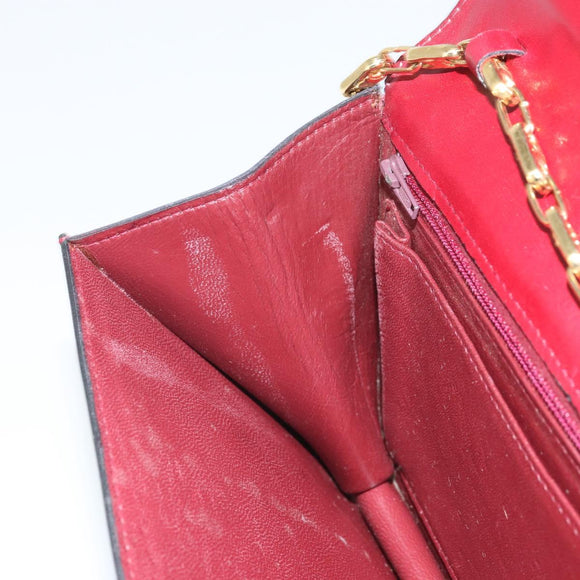 CELINE Chain Shoulder Bag Leather Red Gold Auth 169898V