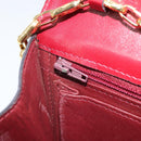 CELINE Chain Shoulder Bag Leather Red Gold Auth 169898V-23