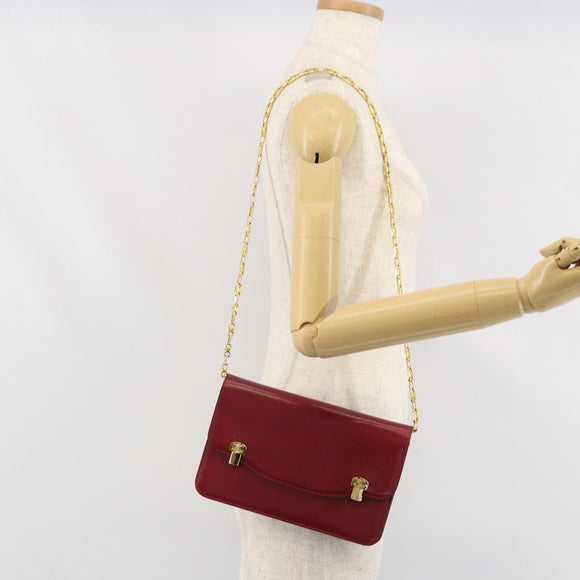 CELINE Chain Shoulder Bag Leather Red Gold Auth 169898V