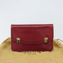 CELINE Chain Shoulder Bag Leather Red Gold Auth 169898V-12