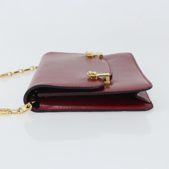 CELINE Chain Shoulder Bag Leather Red Gold Auth 169898V